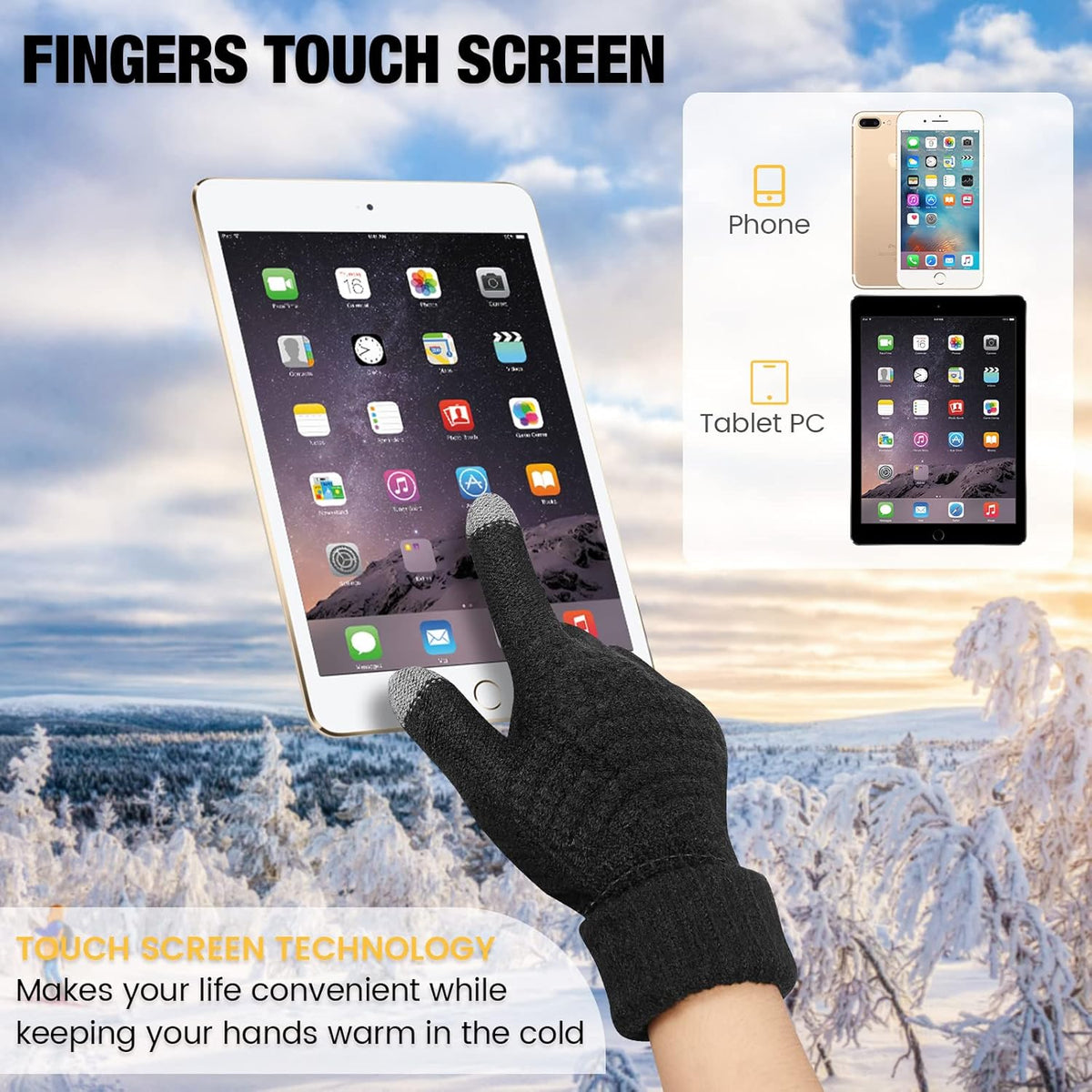 Geyoga 2 Pairs Women's Winter Touch Screen Gloves Soft Warm Fleece Lined Knit Elastic Cuff Winter