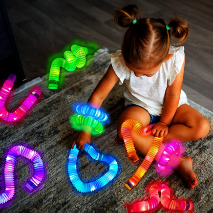 Light Up Pop Tubes for Kids 6 PCS, Halloween Glow Sticks Party Favors for Toddlers, Neon LED