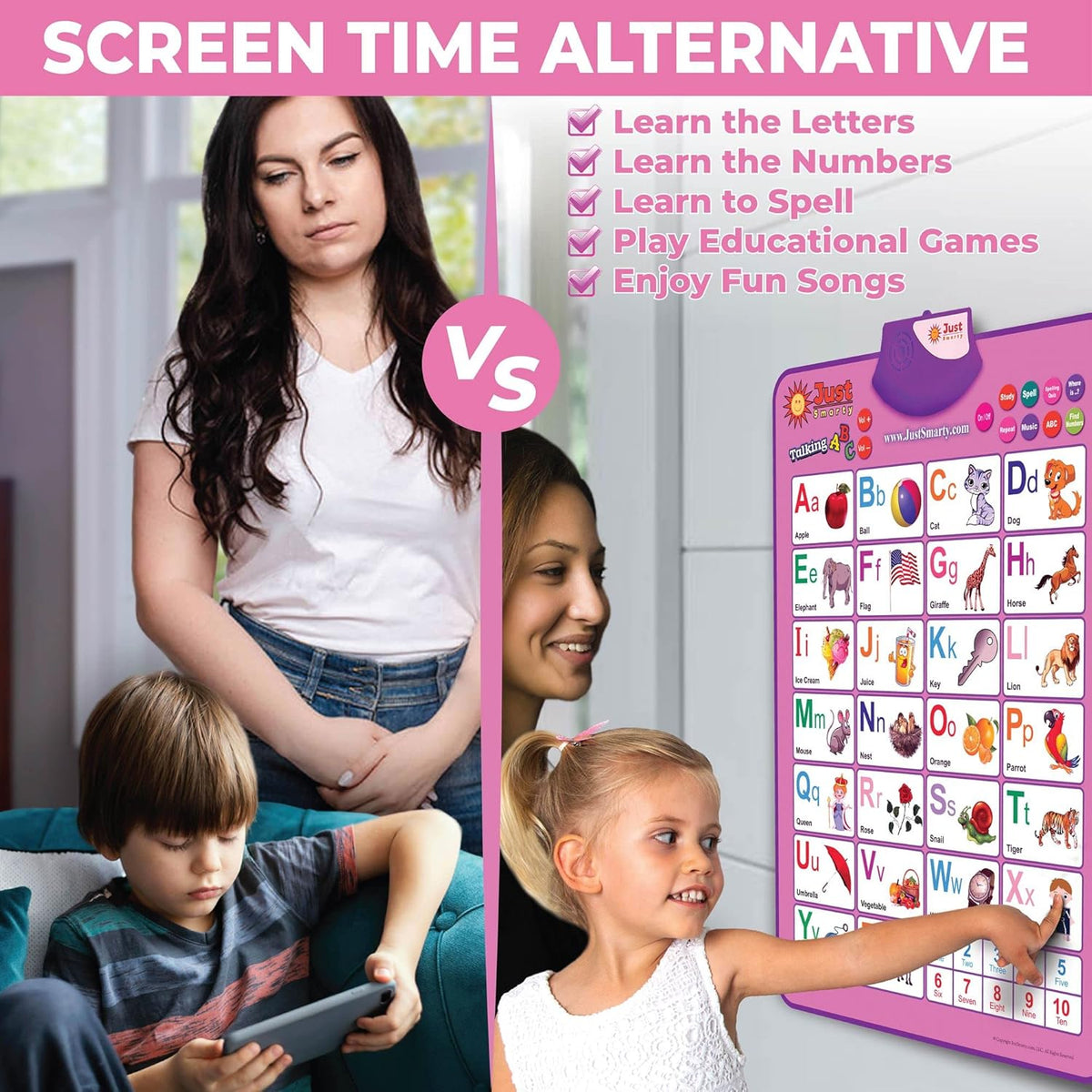 Just Smarty Interactive Alphabet Wall Chart | Talking ABCs & 123s Music Poster | Learning Toys for