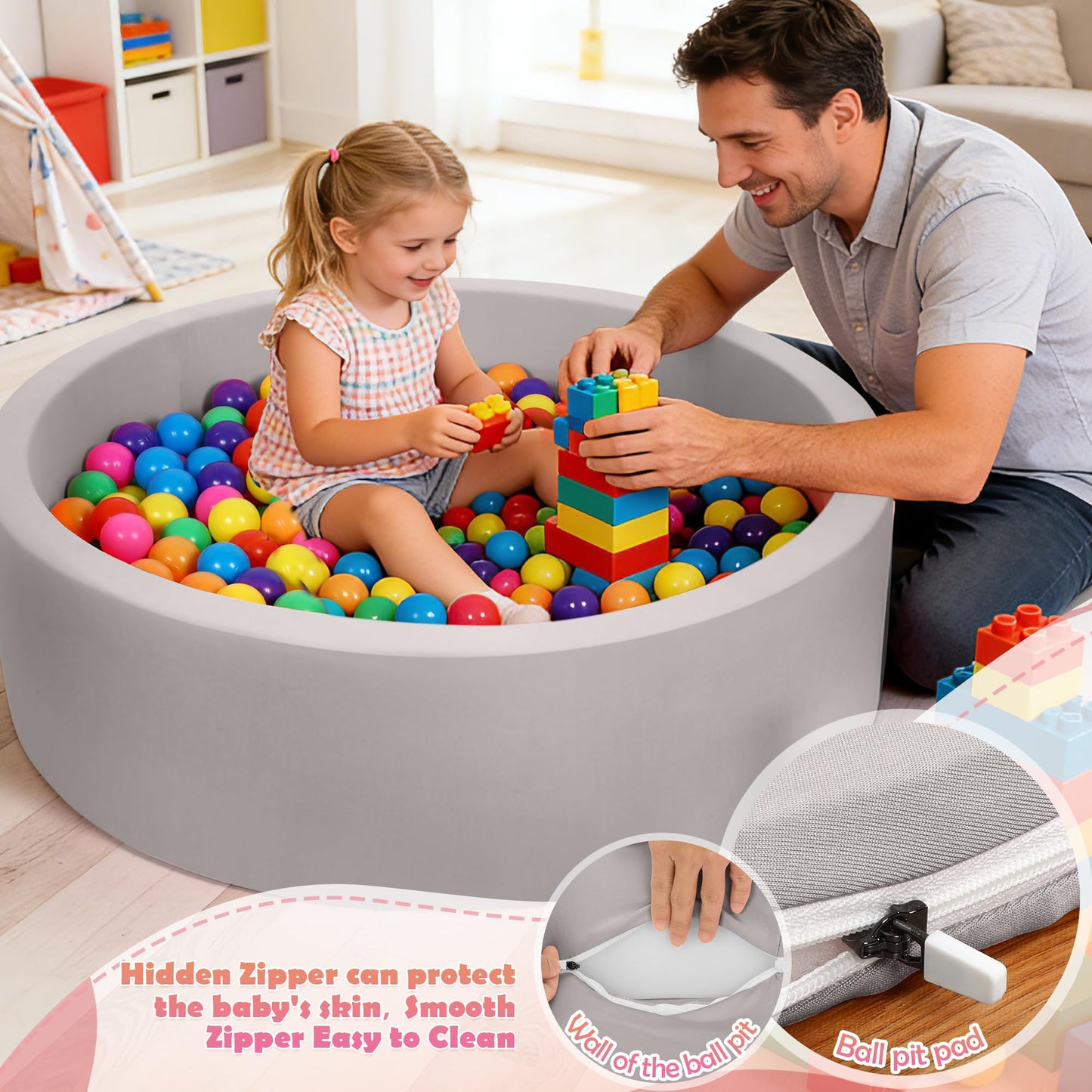 SIUUHOVS Baby Foam Ball Pit, 35.4"x 11.8" Ball Pits for Toddlers Light Gray