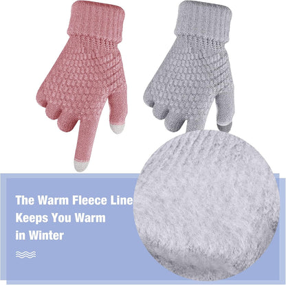 Geyoga 2 Pairs Women's Winter Touch Screen Gloves Soft Warm Fleece Lined Knit Elastic Cuff Winter