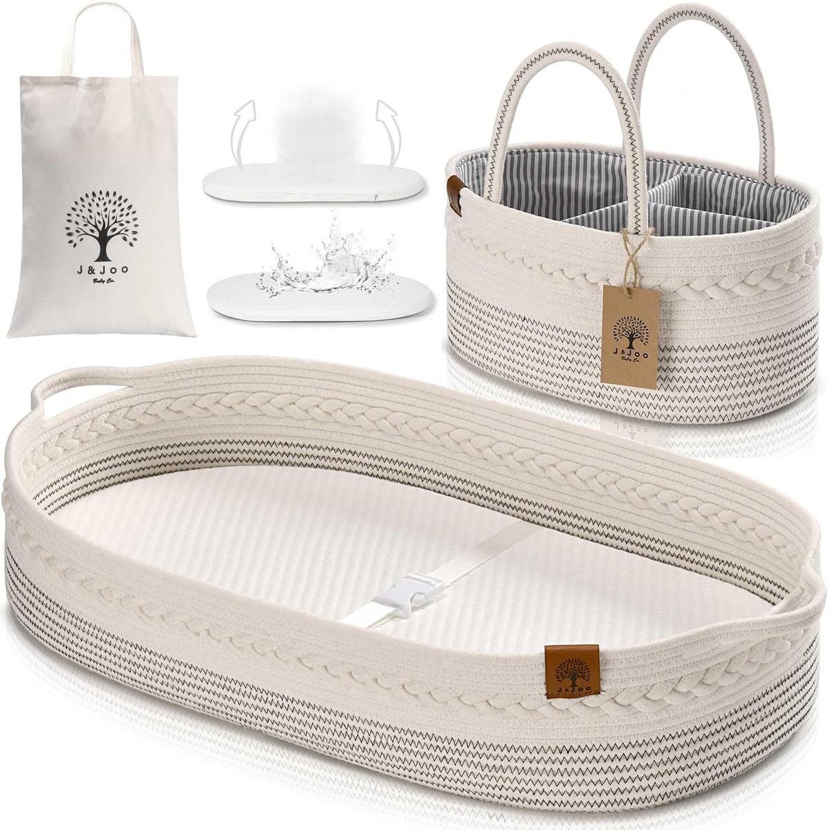 Baby Changing Basket Includes Diaper Caddy - Breathable & Waterproof Dual-Cover, Portable, Changing