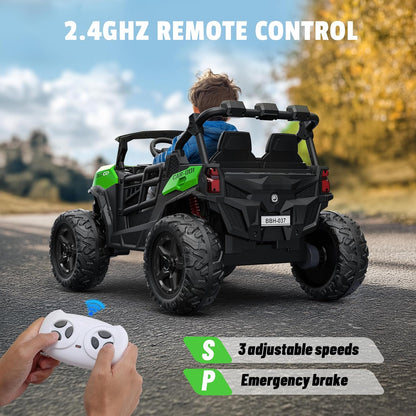24V 2 Seater Ride on Car Truck, 4x200W, EVA Tires, Remote Control, 4WD/2WD, Rainbow Lights, Shock