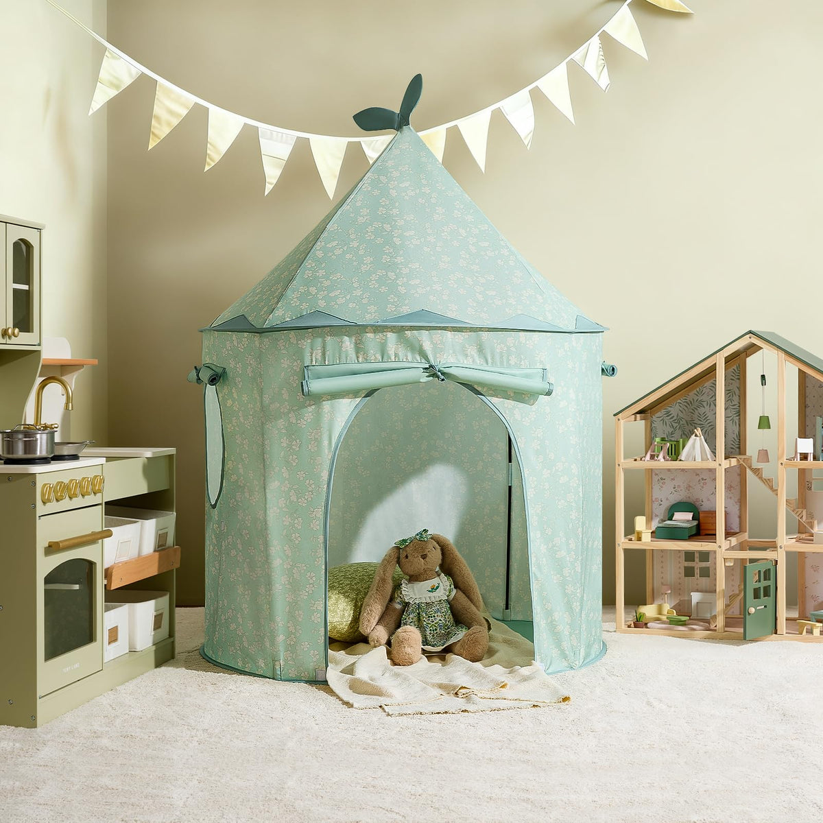 Tiny Land Kids Play Tent, Cute Green Pop Up Tent for Kids Indoor