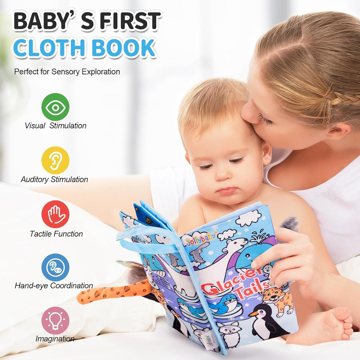 Jollybaby Baby Cloth Books, Touch & Feel Crinkle Soft Books, for Infants Babies, Toddler Early