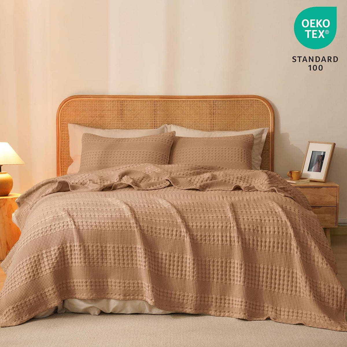 PHF 100% Cotton Waffle Weave Blanket Twin Size, Soft Lightweight Breathable Cozy Summer Blankets