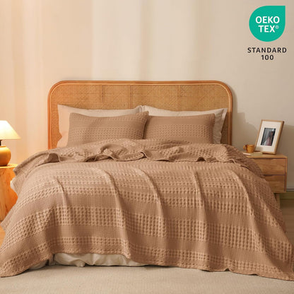 PHF 100% Cotton Waffle Weave Blanket Twin Size, Soft Lightweight Breathable Cozy Summer Blankets