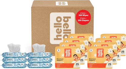 Hello Bello Mega Surprise Pack, Size 3 (14-24 lbs), 200ct Hypoallergenic Assorted Diapers with a