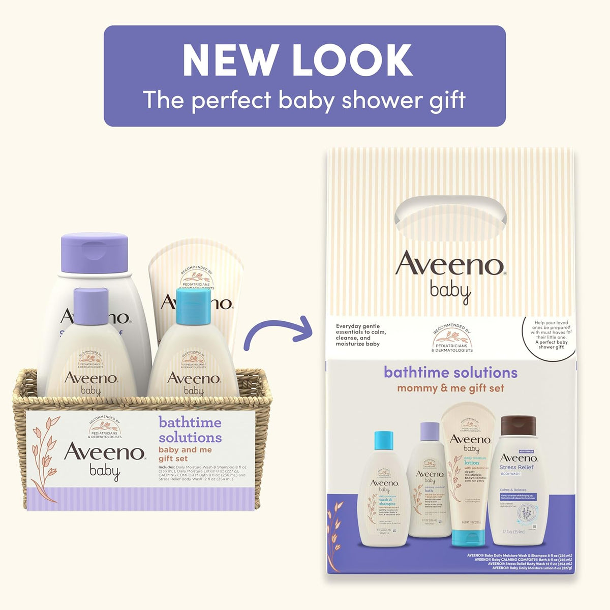 Aveeno Baby Bathtime Solutions Mommy & Me Gift Set, Baby Wash & Shampoo, Calming Bath, Daily