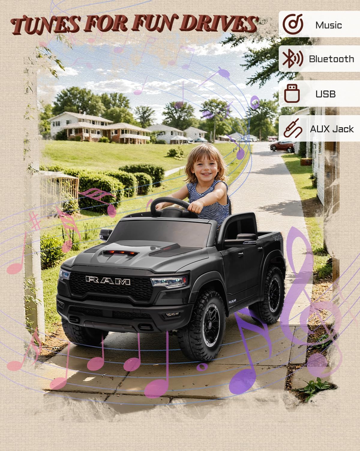 12V Licensed Ram 1500 Ride on Toy for Kids, Toddler Ride on Pickup Truck with Parent Remote