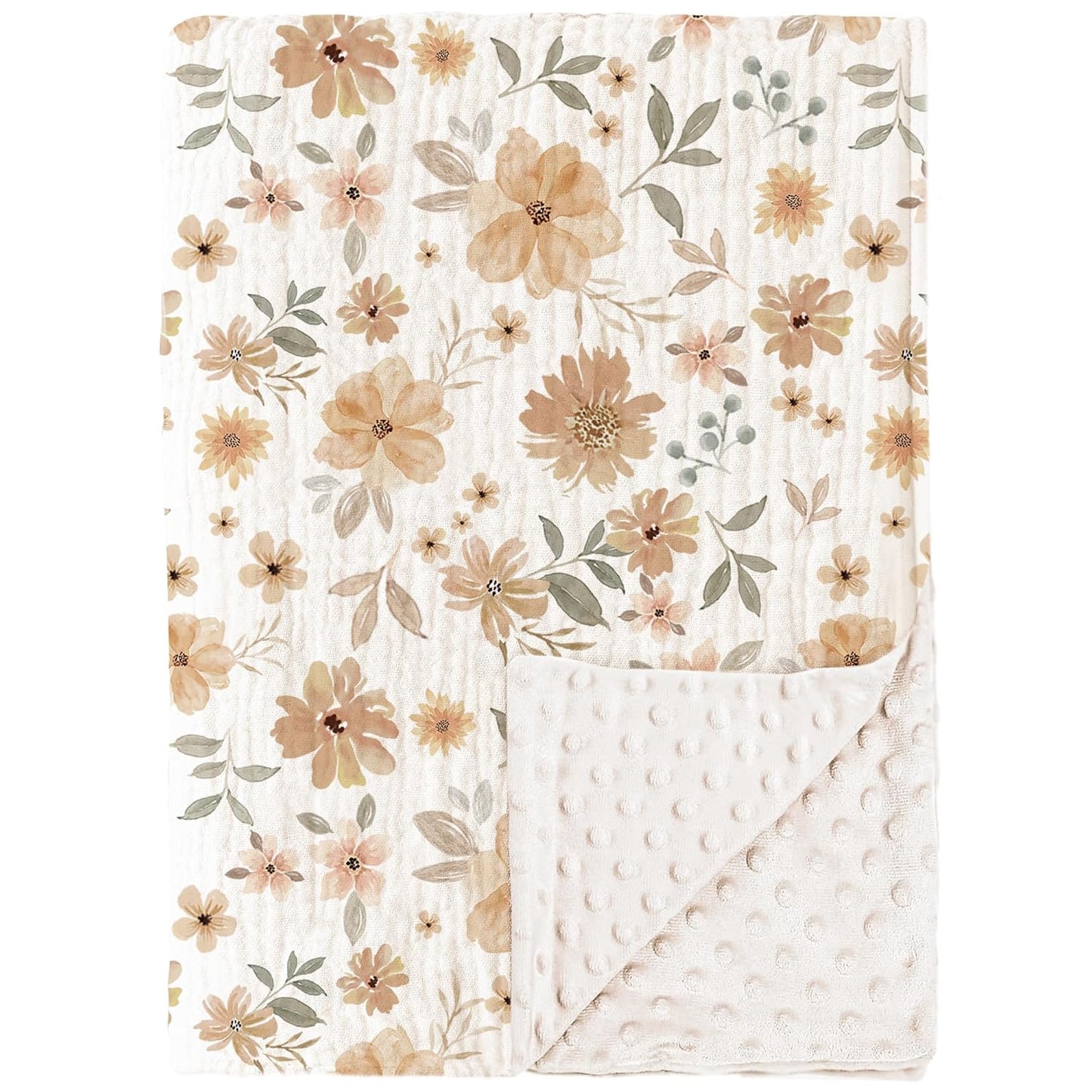 Konssy Baby Blankets for Unisex Boys Girls, Super Soft Nursery Minky Blankets with Muslin Cotton