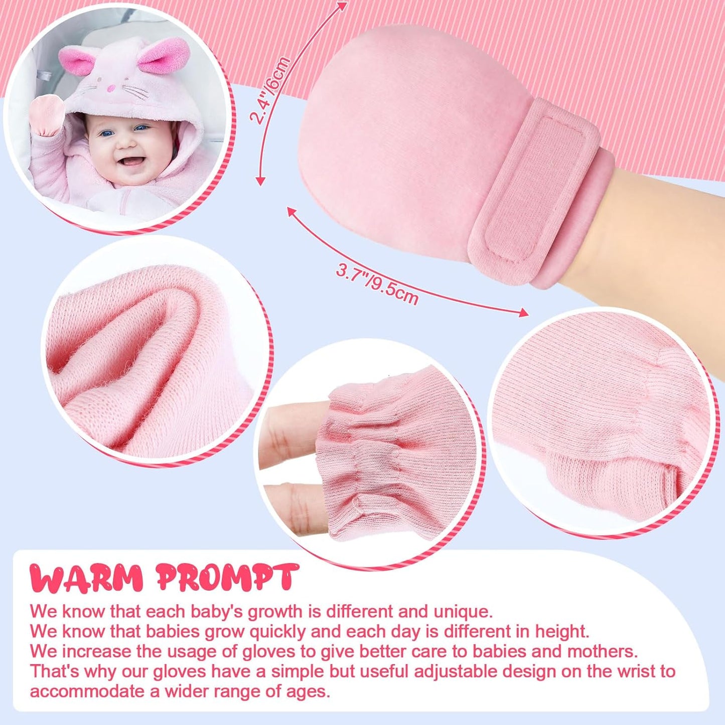 Newcotte 12 Pairs Adjustable Preemie Baby Mittens No Scratch Newborn Cotton Breathable Gloves Warm