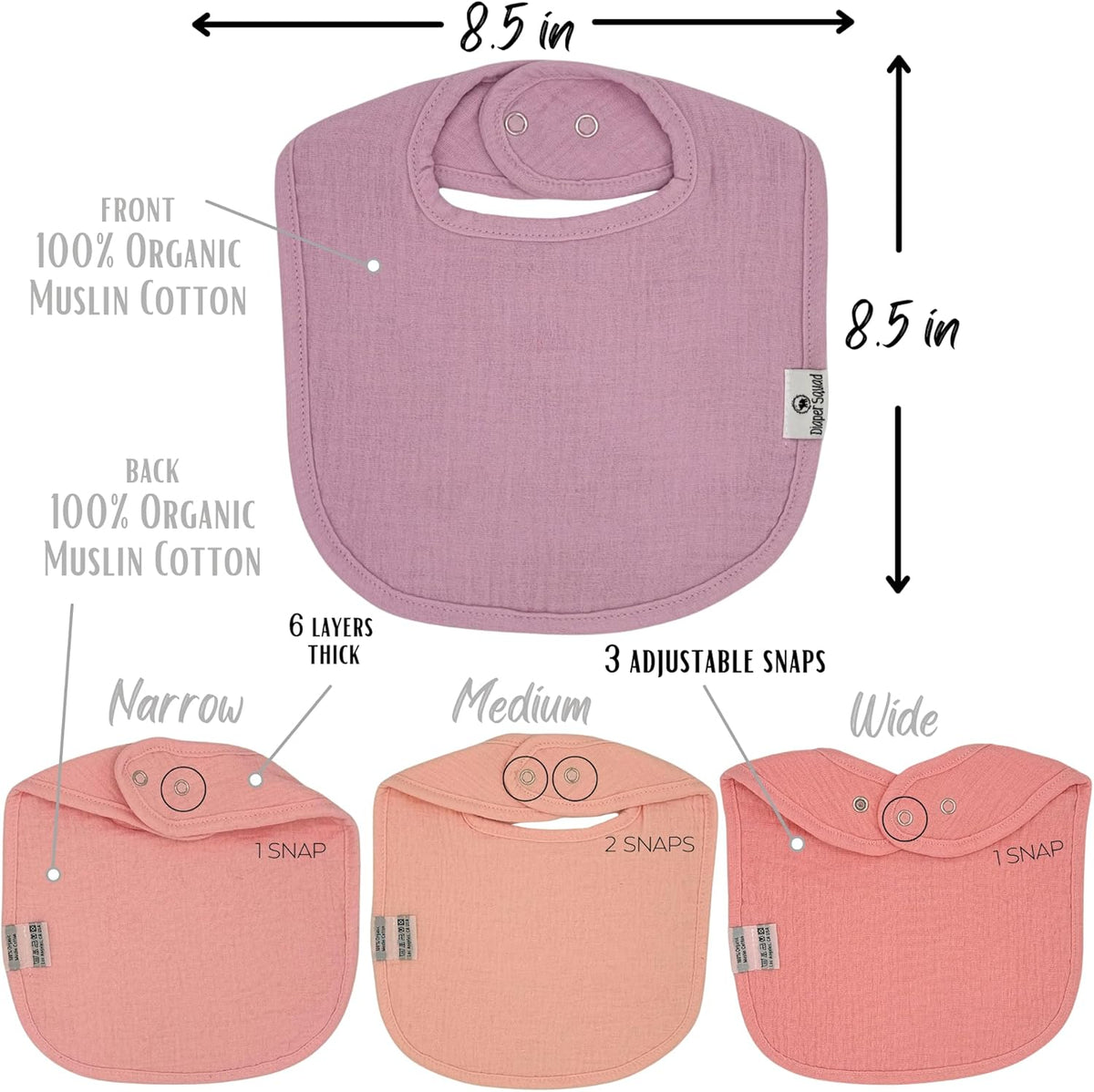 DiaperSquad's Baby Bibs for Drooling and Teething, Bibs for Boys, Baby Girl - Solid Cotton Baby