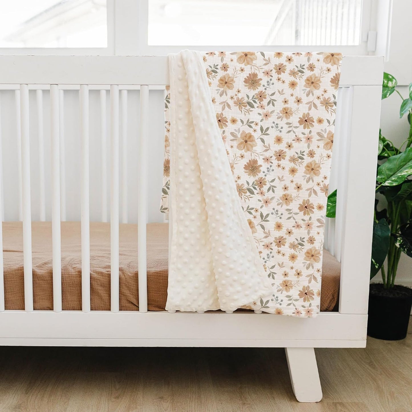 Konssy Baby Blankets for Unisex Boys Girls, Super Soft Nursery Minky Blankets with Muslin Cotton
