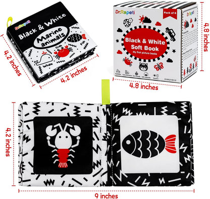 Dr.Rapeti Soft Cloth Books Baby Books Bath Books 6-Pack for Baby Infant Toddler Kids High Contrast