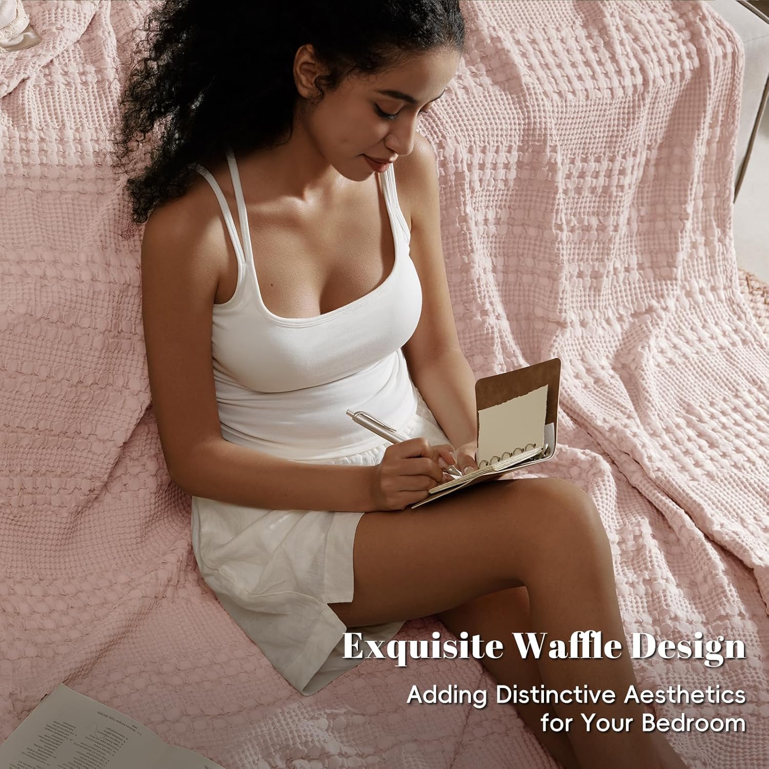 PHF 100% Cotton Waffle Weave Blanket Twin Size, Soft Lightweight Breathable Cozy Summer Blankets