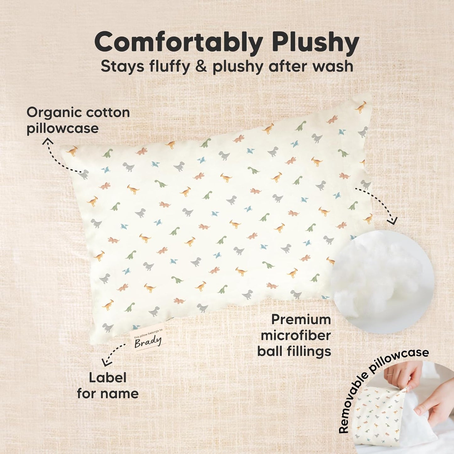 Mini Toddler Pillow with Pillowcase - 9x13 My Little Dreamy Travel Kids Pillow for Sleeping