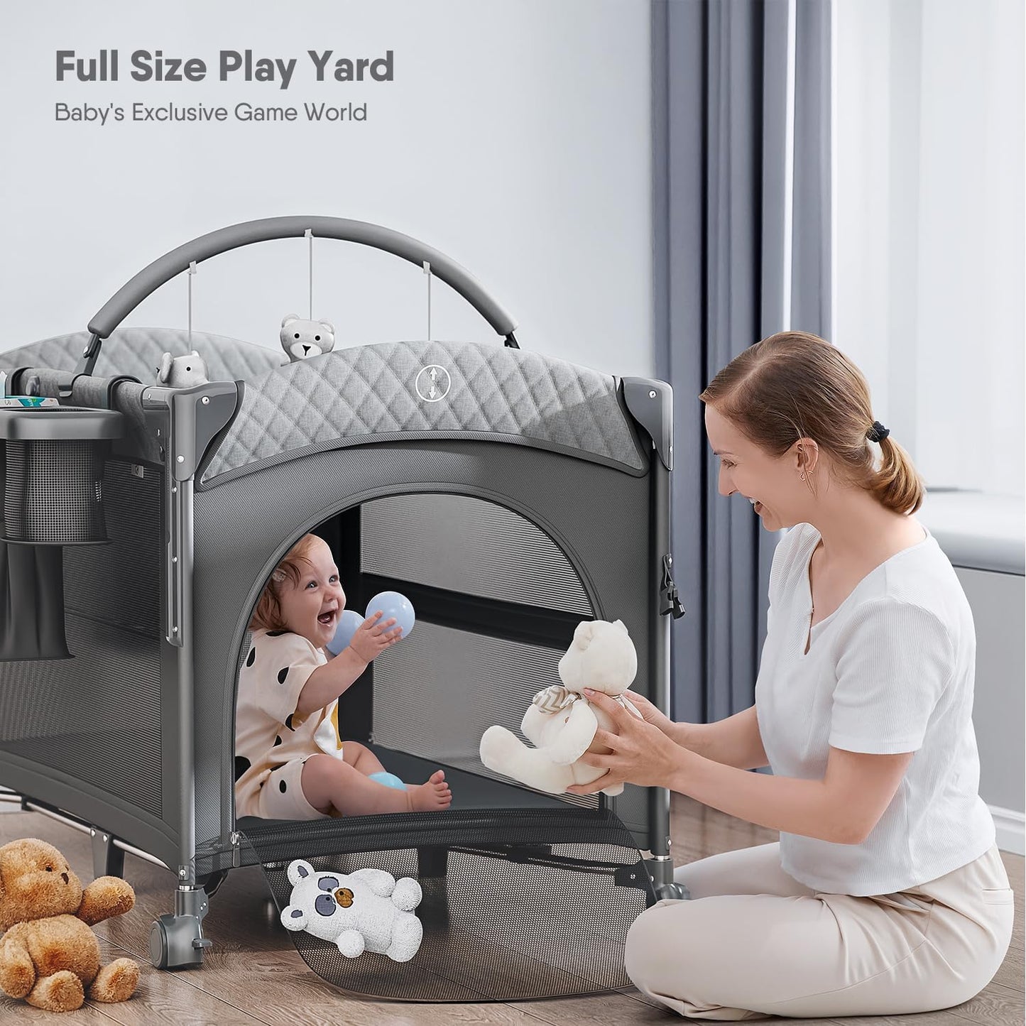 4 in 1 Baby Bassinet, Pack and Play, Bedside Crib Sleeper, Diaper Changer - Comes with Mattress