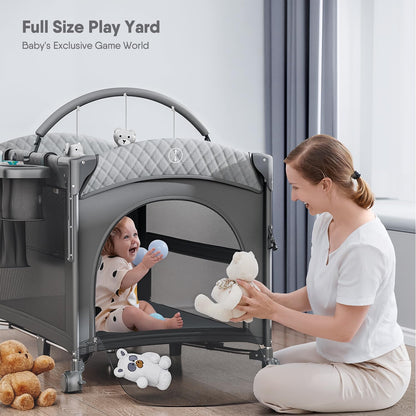 4 in 1 Baby Bassinet, Pack and Play, Bedside Crib Sleeper, Diaper Changer - Comes with Mattress