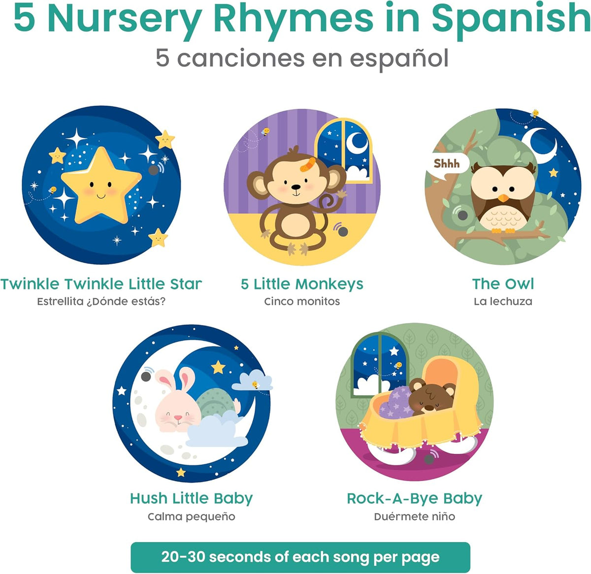 Binibi Spanish Musical Book for Toddlers 1-3 Estrellita ¿Dónde Estás? & Other Nursery Rhymes |