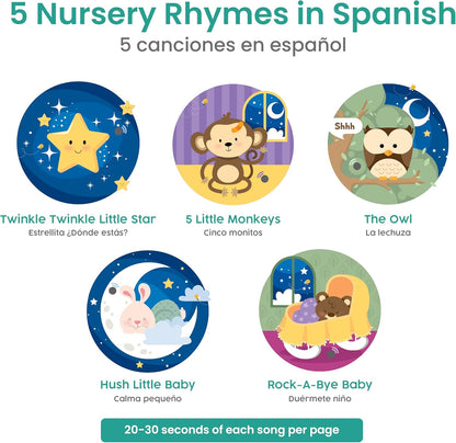 Binibi Spanish Musical Book for Toddlers 1-3 Estrellita ¿Dónde Estás? & Other Nursery Rhymes |