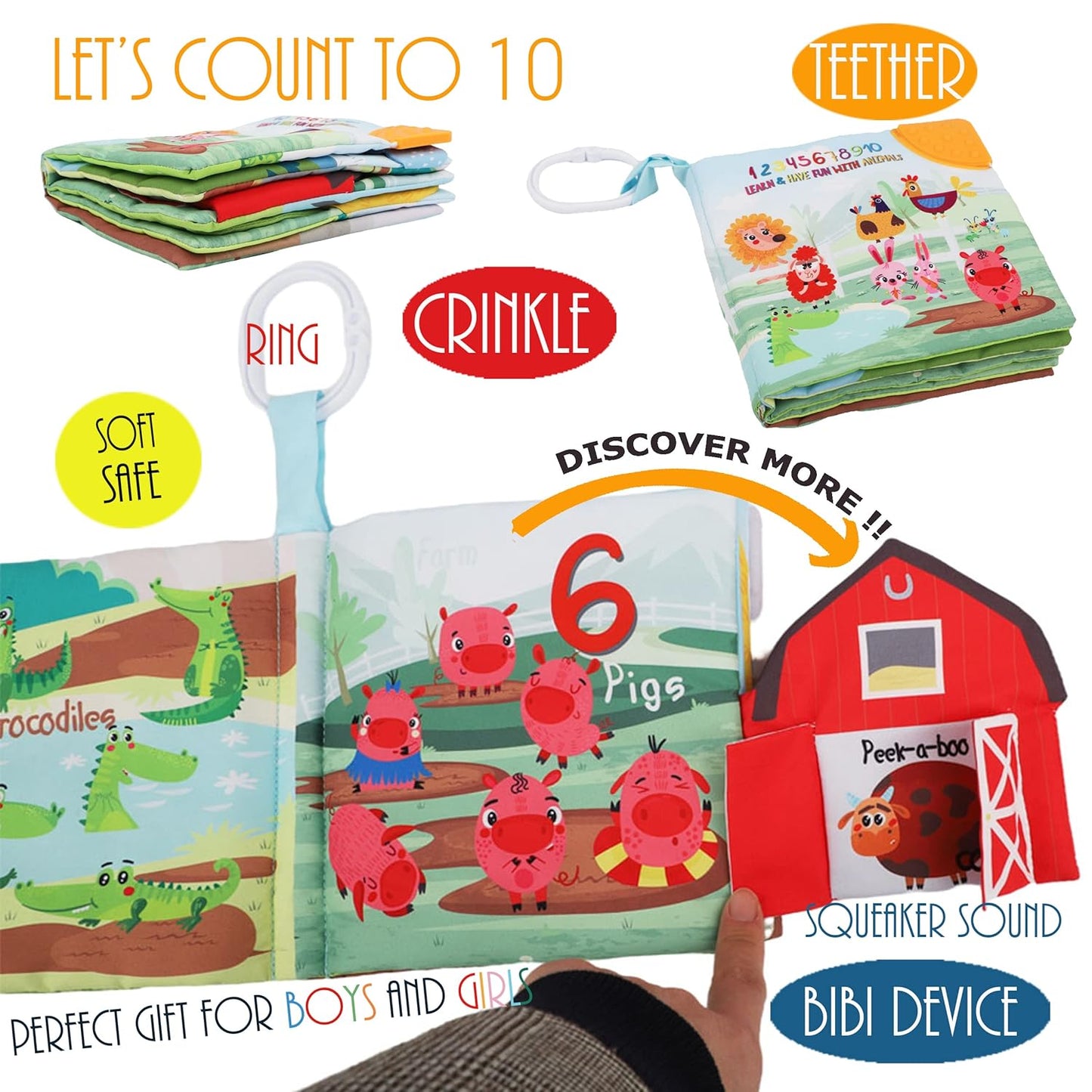 Touch and Feel Cloth Crinkle Books for Babies Infant, Baby Books Toys 0-3-6-12-18 Months, Christmas