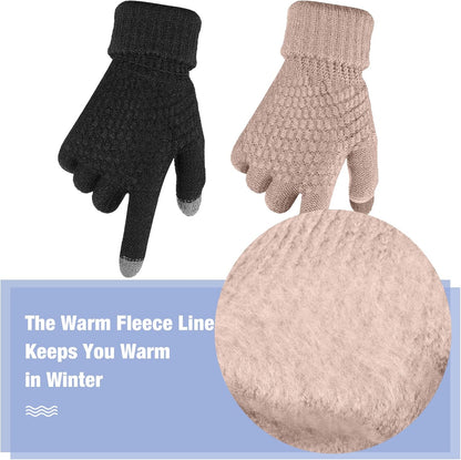 Geyoga 2 Pairs Women's Winter Touch Screen Gloves Soft Warm Fleece Lined Knit Elastic Cuff Winter