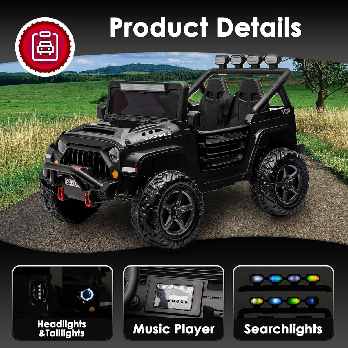 24V 2 Seater Ride On Truck with Remote Control 4WD Electric Car for Kids Ride On Car Battery
