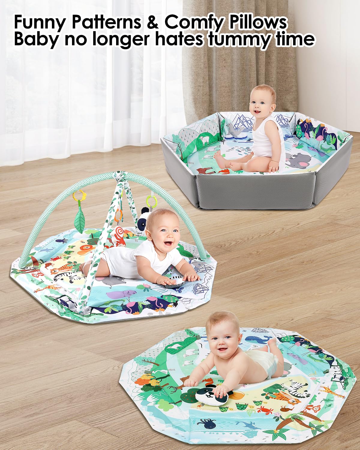 dearlomum 4-in-1 Tummy Time Mat,Baby Activity Play Mat,Newborn Play Baby Mats for Floor with 6
