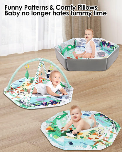 dearlomum 4-in-1 Tummy Time Mat,Baby Activity Play Mat,Newborn Play Baby Mats for Floor with 6