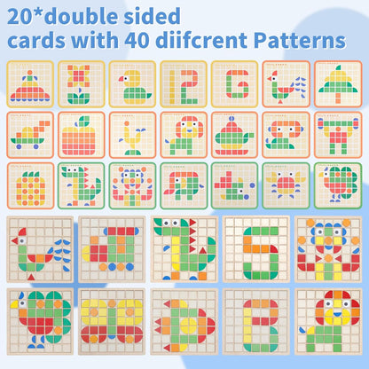 Montessori Tangram Educational, Geometric Shapes Puzzle Toys with 120Pcs Wooden Puzzle Blocks and