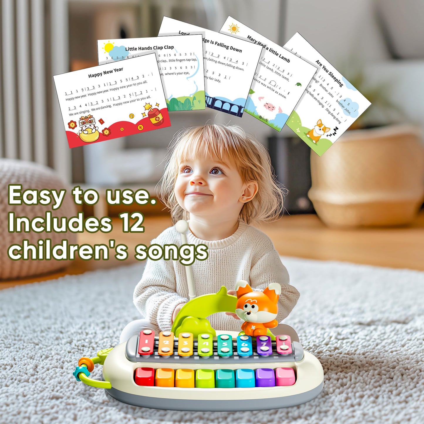 XINSITE 2 in 1 Piano Xylophone,8 Multicolored Key Keyboard Piano.