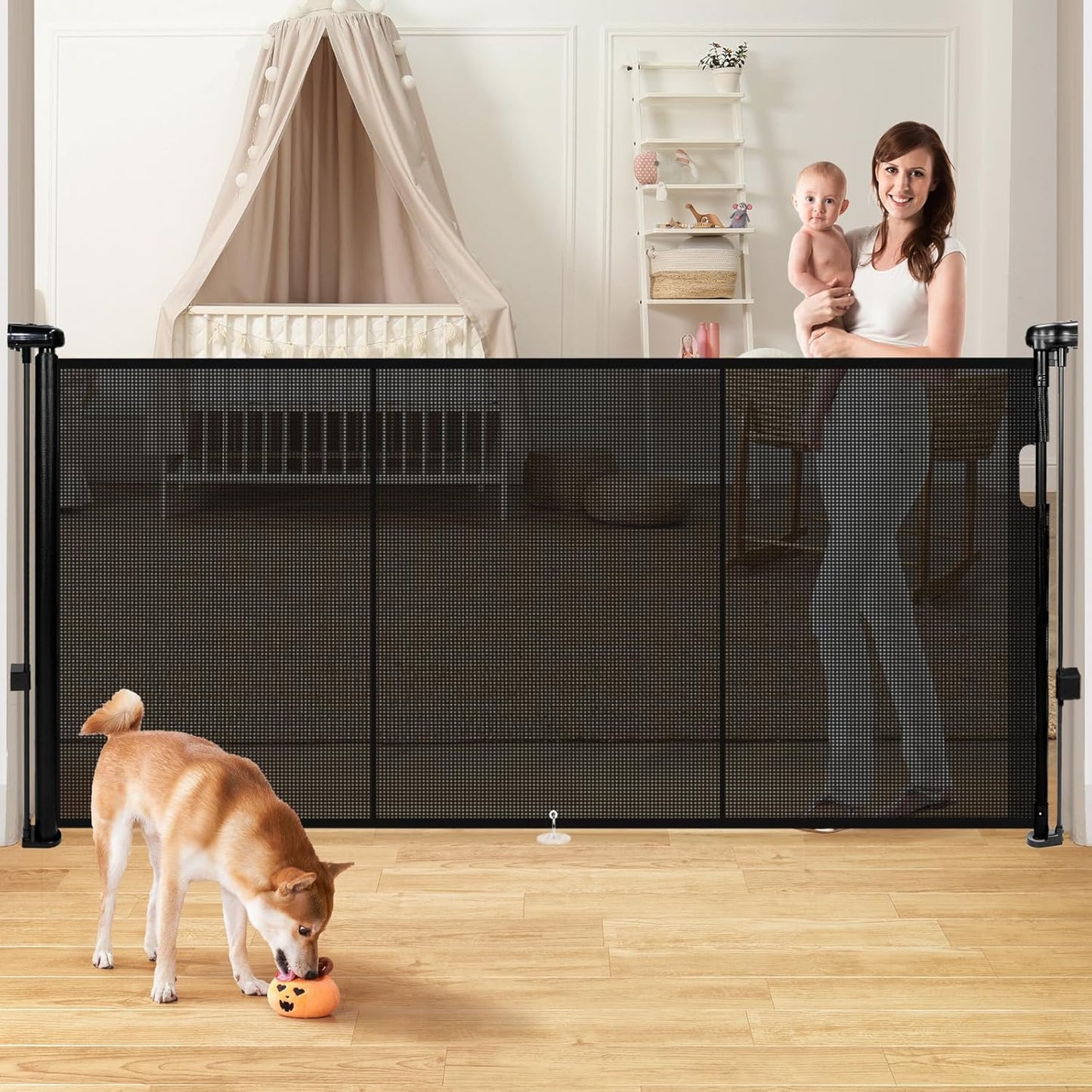 Retractable Baby Gates for Stairs, 78" Extra Wide Retractable Dog Gate with Support Rods for The