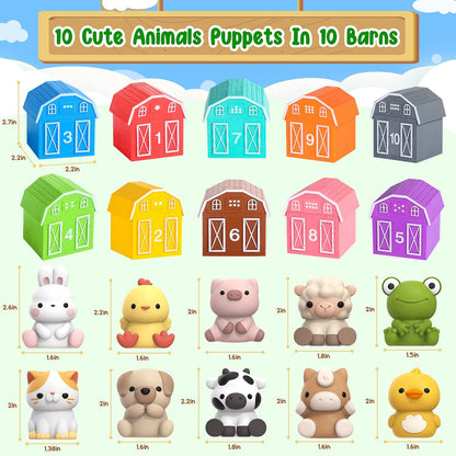 Learning Toy for Toddlers 1 2 3 Year Old, 10 Farm Animal Toys & 10 Barns, Counting, Matching &