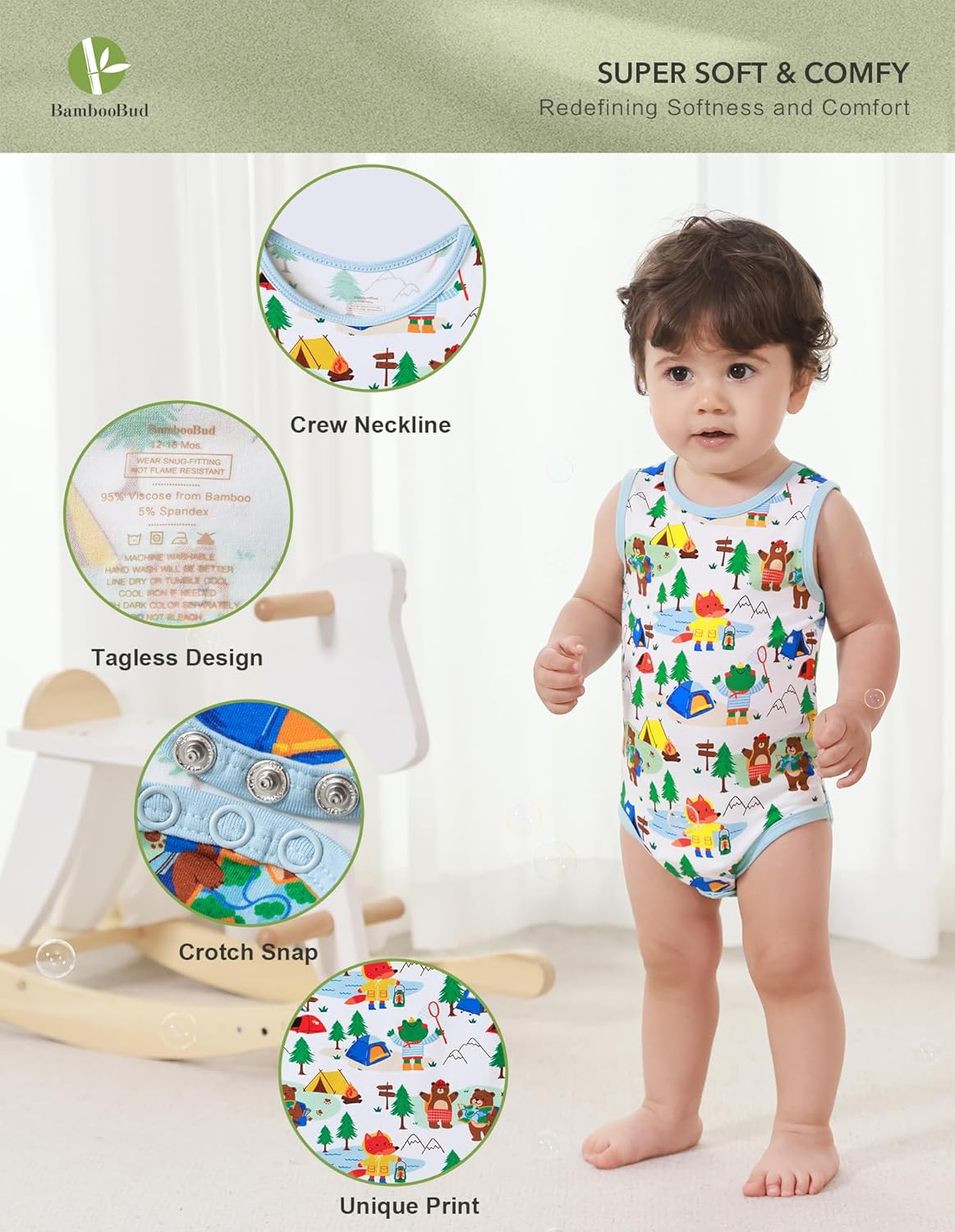 Baby Boy Girl Pajamas Toddler Infant Unisex Sleeveless Sleep Bodysuit Sleepwear Newborn Snap Snug