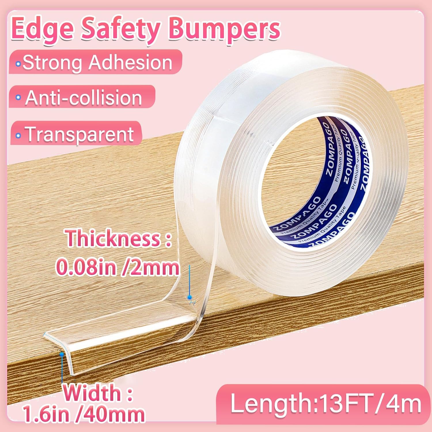 Clear Soft Corner Protectors for Furniture Strip,1.6in x 13FT,Sharp Edge & Table Bumper,Window