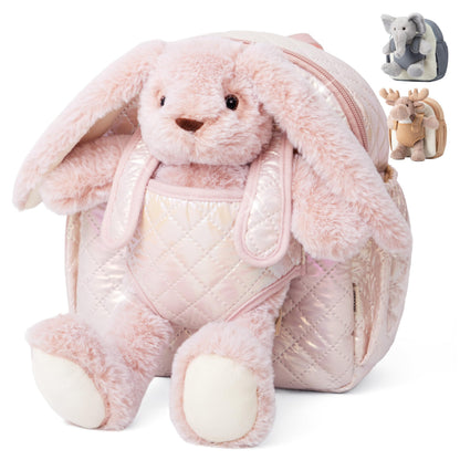 Moonkie Hug & Go™ Bunny Toddler Backpack – Soft Plush Bag with Detachable Toy for Girls Aged 2–4 |