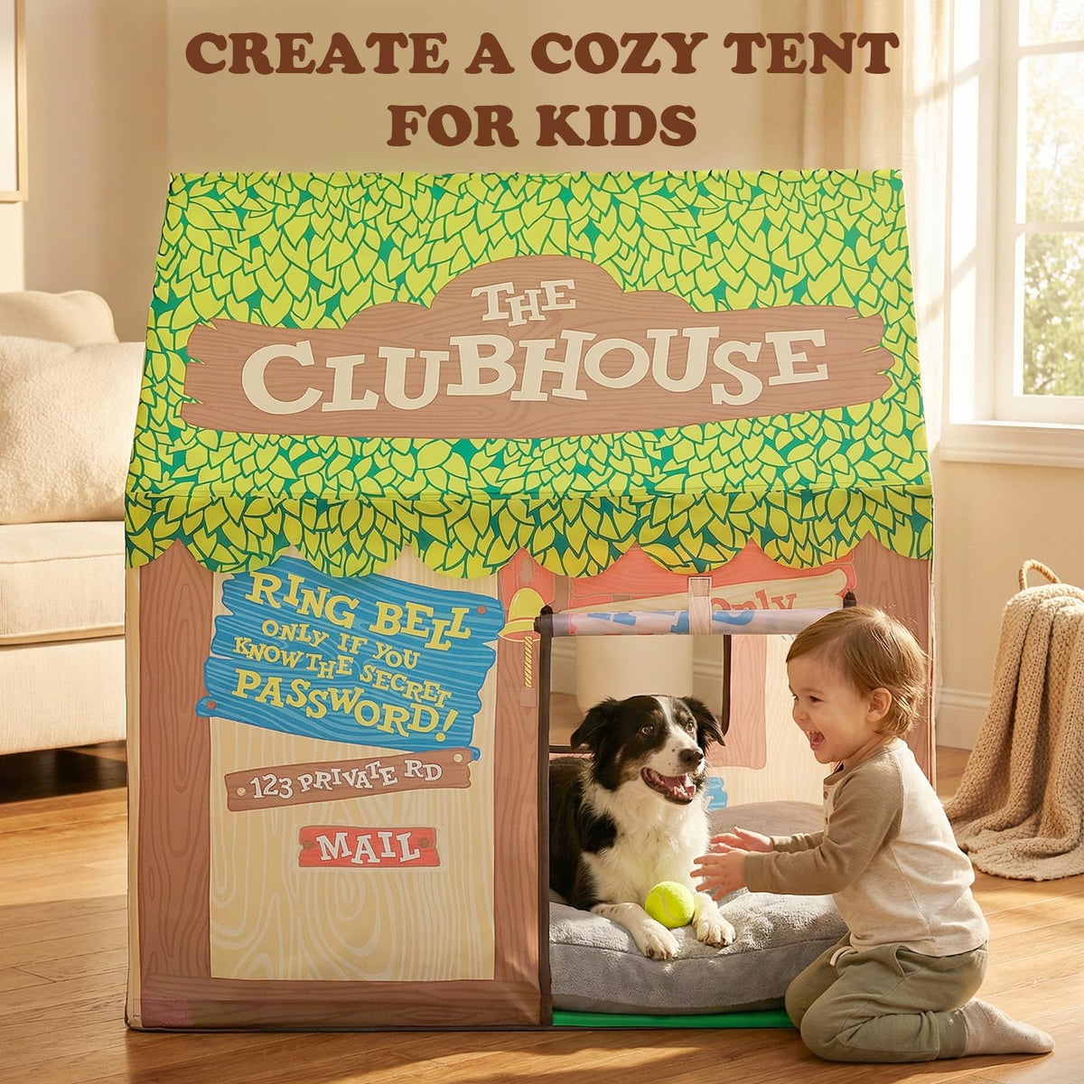 SweHouse Kids Play Tent Indoor: Clubhouse Tent for Toddler with Roll-up Door & Windows Playhouse