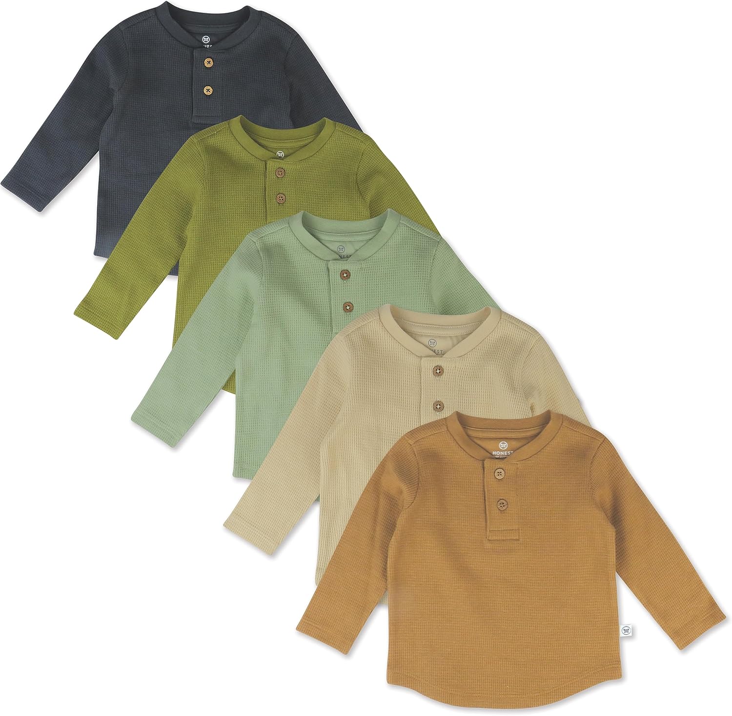 HonestBaby 5-pack Waffle Henley Long Sleeve Shirts 100% Organic Cotton for Infant Baby and Toddler