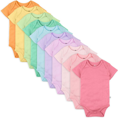 HonestBaby unisex-baby 10-pack Short Sleeve Bodysuits One-piece 100% Organic Cotton for Infant Baby
