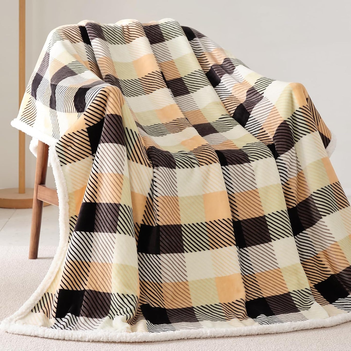 Touchat Sherpa Plaid Twin Blanket 60" X 70", Fuzzy Fluffy Soft Cozy Throw Blanket, Twin Size Plush