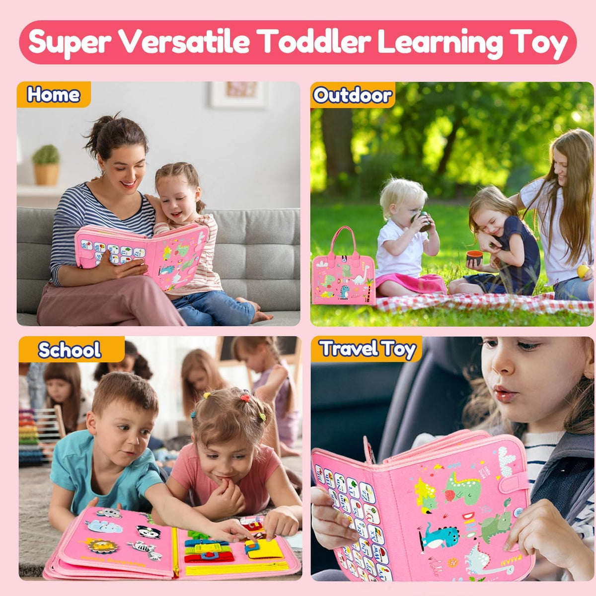 Qizfun Busy Board Book Montessori Toys for 1 2 3 4 Year Old, Girl Birthday Gifts, Educational