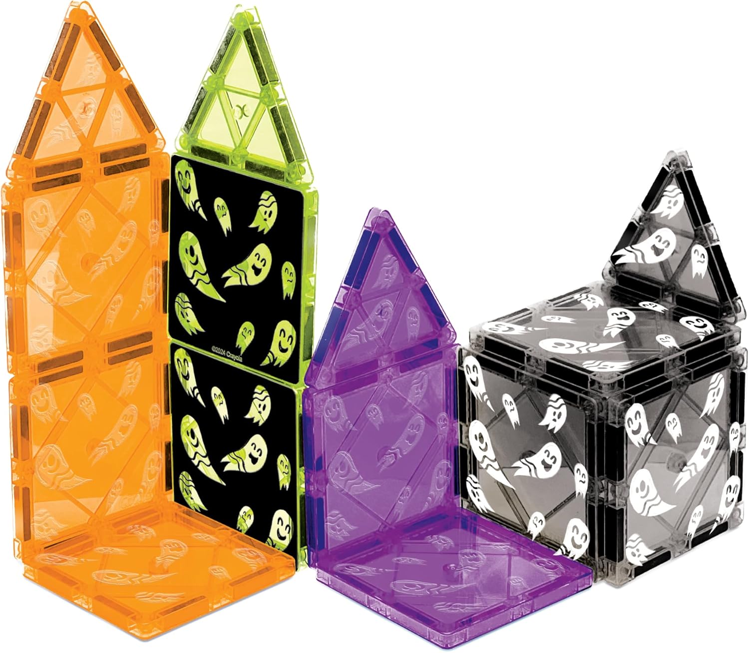 CreateOn Crayola Halloween Glow in The Dark Magnetic Tiles Set, Building Set for Kids, STEM Toys