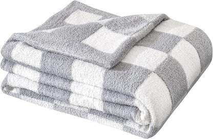 SeaRoomy Checkered Throw Blanket, Ultra Soft Reversible Checkerboard Knitted Blanket, Warm Cozy