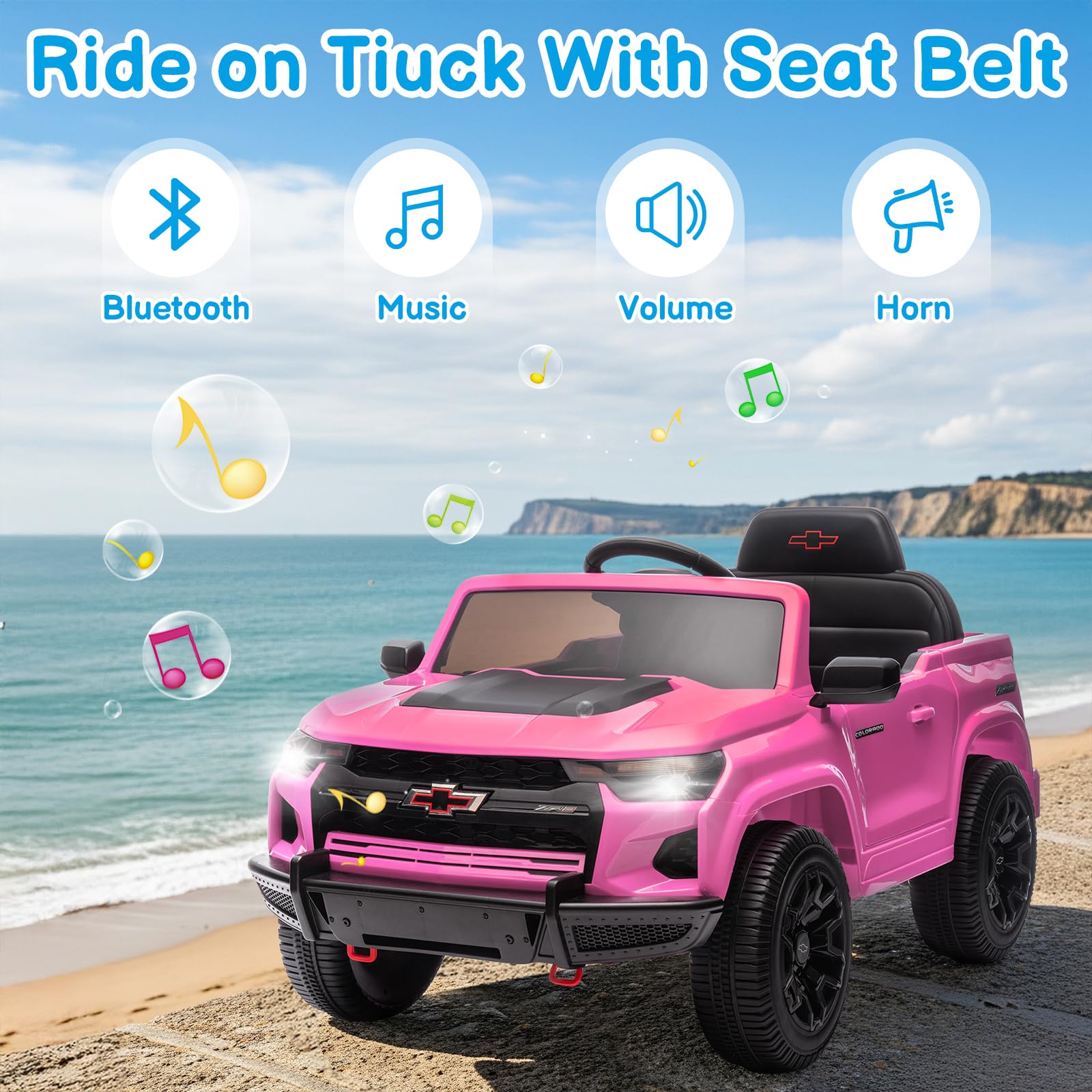 Winado 12V Licensed Chevrolet Colorado Electric Ride on Car for Kids, Pink
