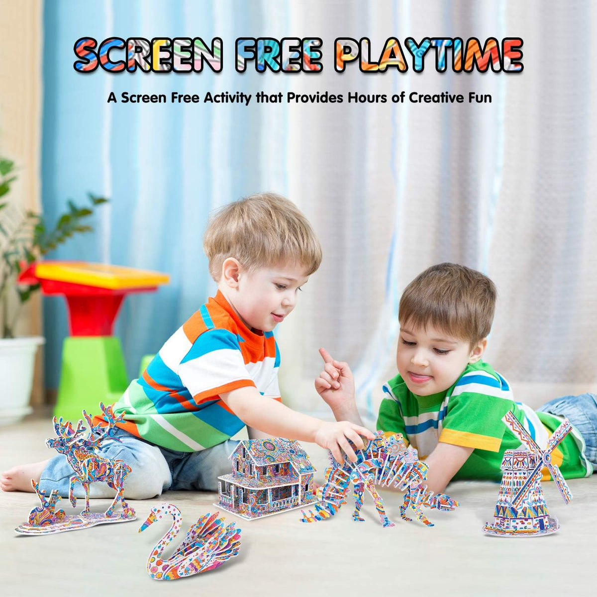 BEARUN 3D Coloring Puzzle Set, Arts and Crafts for Girls and Boys Age 6 7 8 9 10 11 12 Year Old