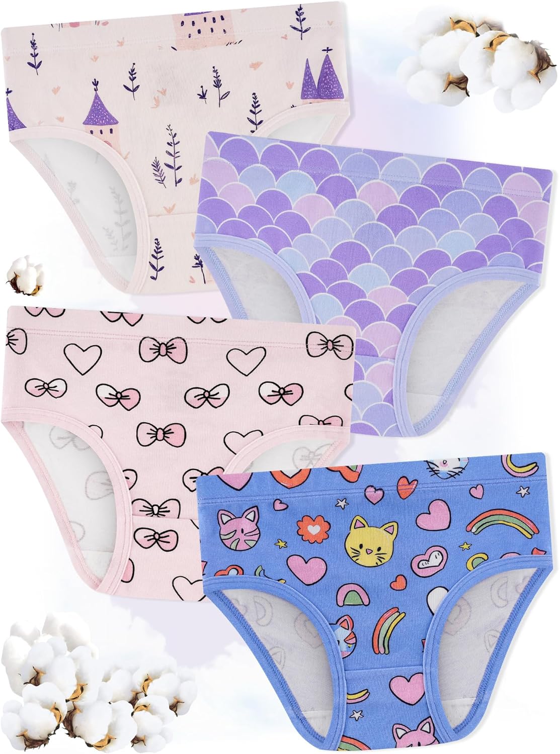 Girls' Underwear,Soft Cotton Tagless Panties for Toddlers' & Little Kids' Comfort,Breathable