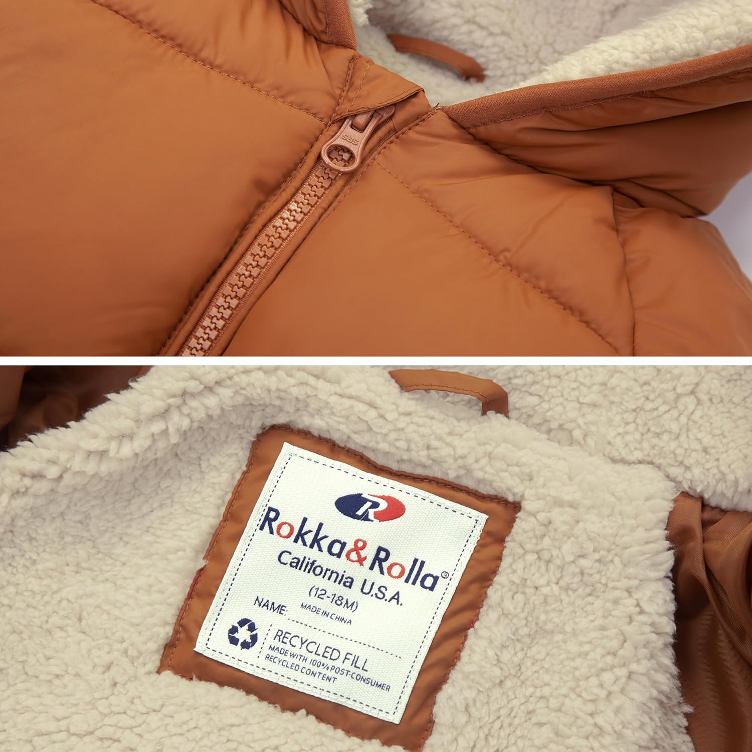Rokka&Rolla Baby Boys' Water-Resistant Sherpa Fleece Lined Puffer Jacket Winter Coat for Newborn