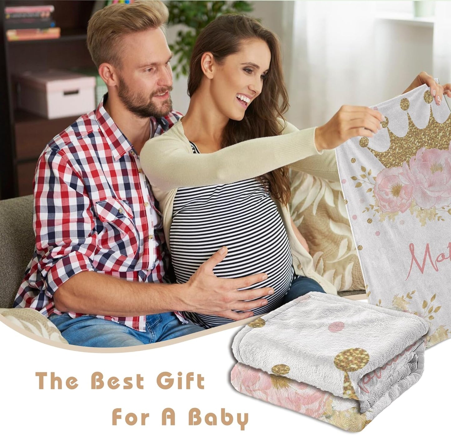 Personalized Crown Blanket for Baby Girl Custom Gifts for Baby Shower Birthday Christmas Customized