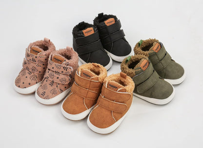 SOFMUO Baby Boys Girls High Top Ankle PU Leather Sneakers Soft Rubber Sole Infant Moccasins Newborn